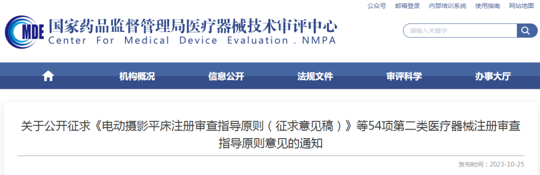 【CMDE】54项第二类医疗器械注册审查指导原则意见征求中